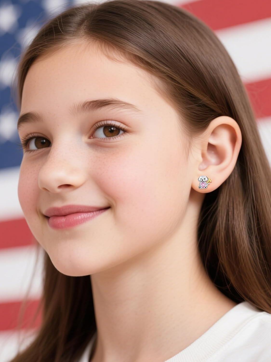 wholesale 925 Sterling Silver Hypoallergenic Dog Stud Earrings with Heart Crystal and Bone for Women Gifts-0-2