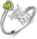 wholesale Sterling Silver Birthstone Highland Cow Ring Custom Engraved Name Adjustable Women s Jewelry Gift-0-1