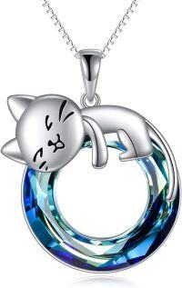 wholesale 925 Sterling Silver Blue Crystal Cat Lover's Pendant Necklace for Women-A-Blue Crystal Cat