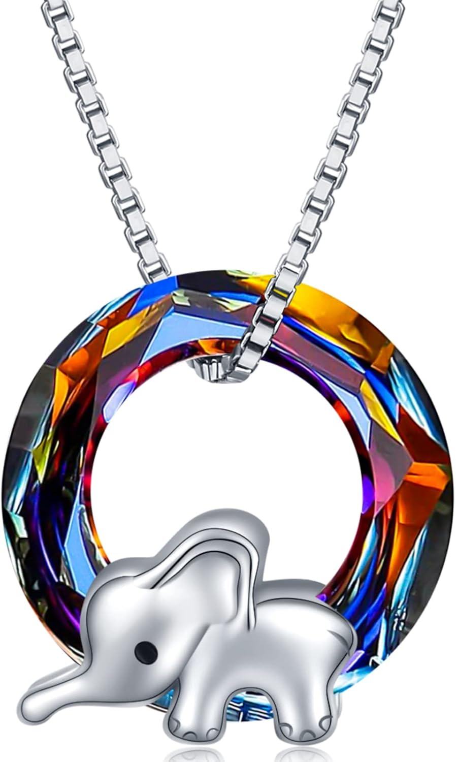  Sterling Silver Crystal Mushroom Tree of Life Pendant Necklace -Elephant