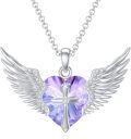 wholesale Sterling Silver Gold Angel Wings Necklace with Cross Birthstone Valentine s Gift-0-0