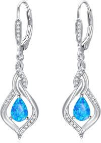 wholesale 925 Sterling Silver Opal Blue Pink White Moonstone Moss Agate Heart Teardrop Leverback Earrings-Blue