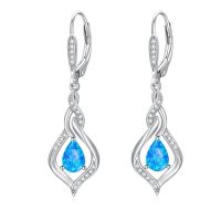 wholesale 925 Sterling Silver Opal Blue Pink White Moonstone Moss Agate Heart Teardrop Leverback Earrings-Blue