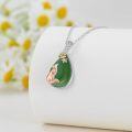 wholesale 925 Sterling Silver Green Jade Pendant Necklace with Blue Enamel Owl Design Gift for Her-0-33