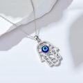 wholesale 925 Sterling Silver Blue Evil Eye Hamsa Hand Pendant Necklace for Women-0-2