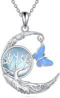 wholesale 925 Sterling Silver Tree of Life Butterfly Pendant Necklace with Blue Opalite Gemstone for Women-0-0