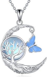 wholesale 925 Sterling Silver Tree of Life Butterfly Pendant Necklace with Blue Opalite Gemstone for Women-Butterfly