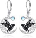 wholesale 925 Sterling Silver Celtic Moon Black Bat Drop Earrings with Rainbow Moonstone for Women-0-0