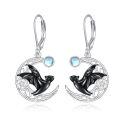 wholesale 925 Sterling Silver Celtic Moon Black Bat Drop Earrings with Rainbow Moonstone for Women-0-0