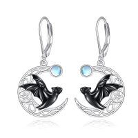 wholesale 925 Sterling Silver Celtic Moon Black Bat Drop Earrings with Rainbow Moonstone for Women-Bat