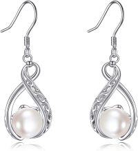 wholesale 925 Sterling Silver Celtic Pearl Drop Dangle Hook Earrings for Women - Valentines & Mothers Day Gift Ideas-Silver celtic pearl earrings