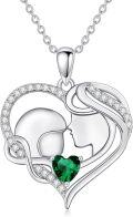 wholesale 925 Sterling Silver Birthstone Mother Love Heart Pendant Necklace-0-0