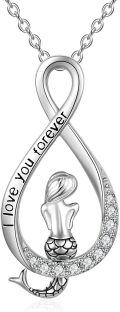 wholesale 925 Sterling Silver Mermaid Pendant Necklace with Cubic Zirconia and Infinity Design - I love you forever-0-0