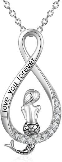 wholesale 925 Sterling Silver Mermaid Pendant Necklace with Cubic Zirconia and Infinity Design - I love you forever-Infinity Mermaid