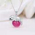wholesale 925 Sterling Silver Pink Rhodonite Sea Otter Charm Necklace for Women Girls Gifts-0-1
