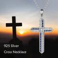 wholesale 925 Sterling Silver Blue Sapphire & Cubic Zirconia Cross Pendant Necklace for Women Mom Gift-0-5