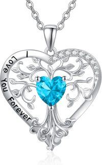 wholesale Sterling Silver Birthstone Tree of Life Heart Pendant Necklace for Women-12 Dec - Topaz