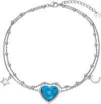wholesale 925 Sterling Silver Turquoise Stone Anklet for Women Mother s Day Gift-Heart Anklet