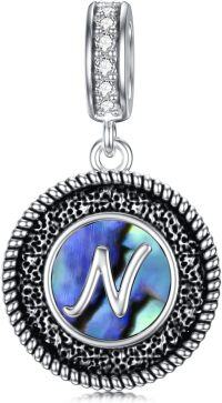 wholesale 925 Sterling Silver Abalone Shell Alphabet Charms A Z for Jewelry-N