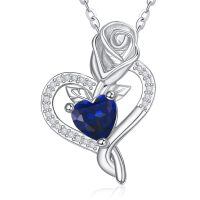 wholesale 925 Sterling Silver Birthstone Heart Pendant Necklace for Women-09-Sept