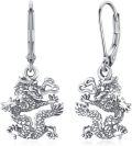wholesale 925 Sterling Silver Dragon Shape Chinese Zodiac Paper Cut Drop Earrings Gift for Her-0-0