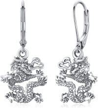 wholesale 925 Sterling Silver Dragon Shape Chinese Zodiac Paper Cut Drop Earrings Gift for Her-Loong2-A5