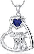 wholesale Sterling Silver Stone Highland Cow Heart Pendant Scotland Jewelry Gift-0-6