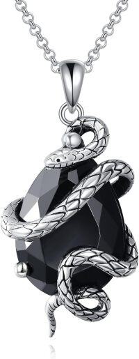 wholesale 925 Sterling Silver Black Onyx Snake Pendant Viking Amulet Necklace for Men & Women-Black Snake