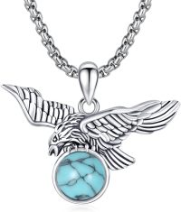wholesale 925 Sterling Silver Flying Eagle Pendant with Turquoise Stone Norse Viking Jewelry for Men Women Gifts 48 Chain -03