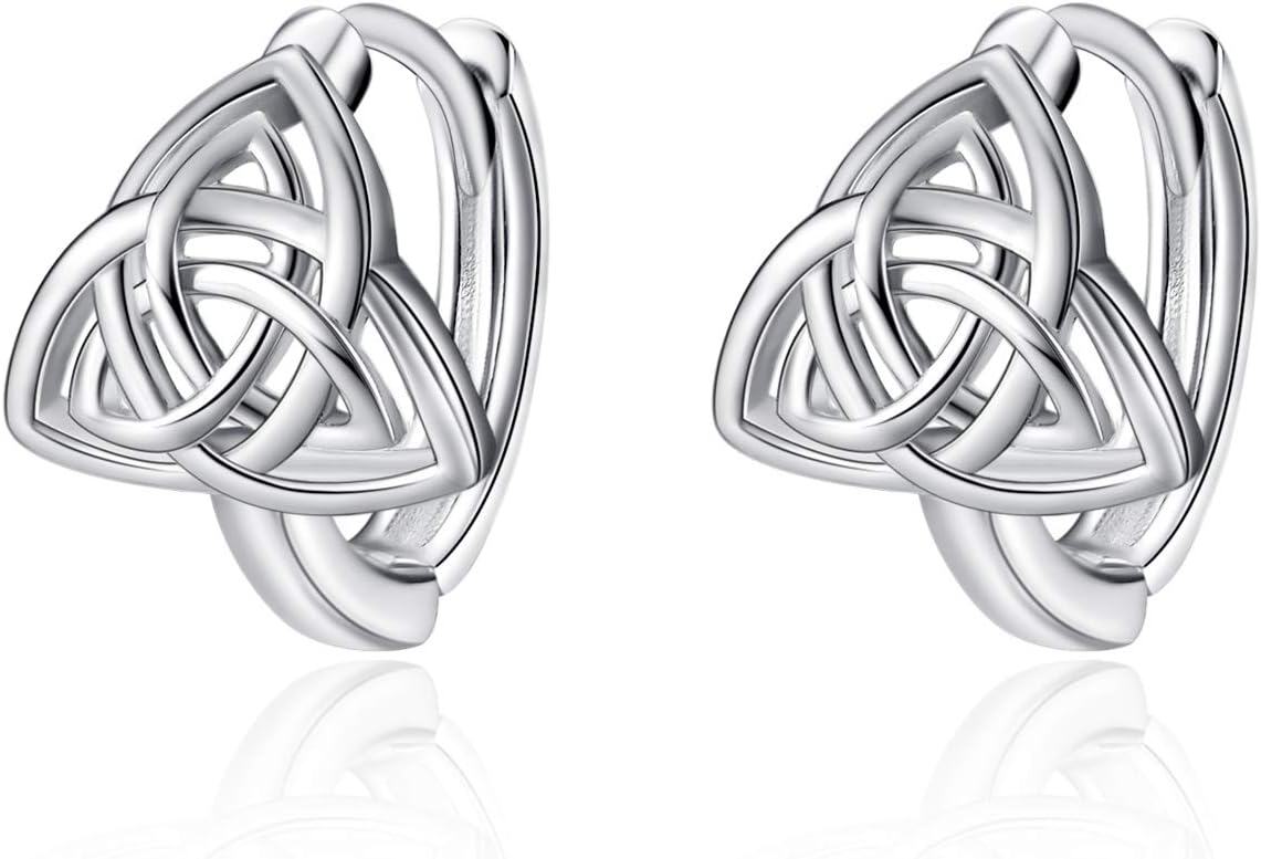 Sterling Silver Celtic Knot Huggie Hoop Earrings Triangle Knot Jewelry Gifts for Women-1 - Celtic Trinity Knot Earrings