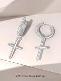 wholesale 925 Sterling Silver Cross Dangle Huggie Hoop Earrings for Women Gifts-0-4