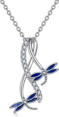 wholesale 925 Sterling Silver Dragonfly Pendant Necklaces with Blue Enamel and Cubic Zirconia for Women's Gift-0-0
