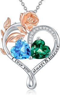 wholesale Sterling Silver Rose Quartz Heart Birthstone Necklace for Women Valentine s Day Gift-03-05-Mar-May Birthstones