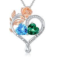 wholesale 925 Sterling Silver Rose Quartz Heart Birthstone Necklace for Women Valentine s Day Gift-03-05-Mar-May Birthstones