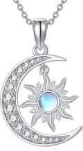 wholesale 925 Sterling Silver Blue Moonstone Sun & Crescent Moon Pendant Necklace-0-0