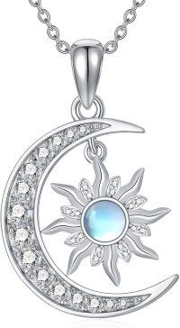 wholesale 925 Sterling Silver Blue Moonstone Sun & Crescent Moon Pendant Necklace-Sun