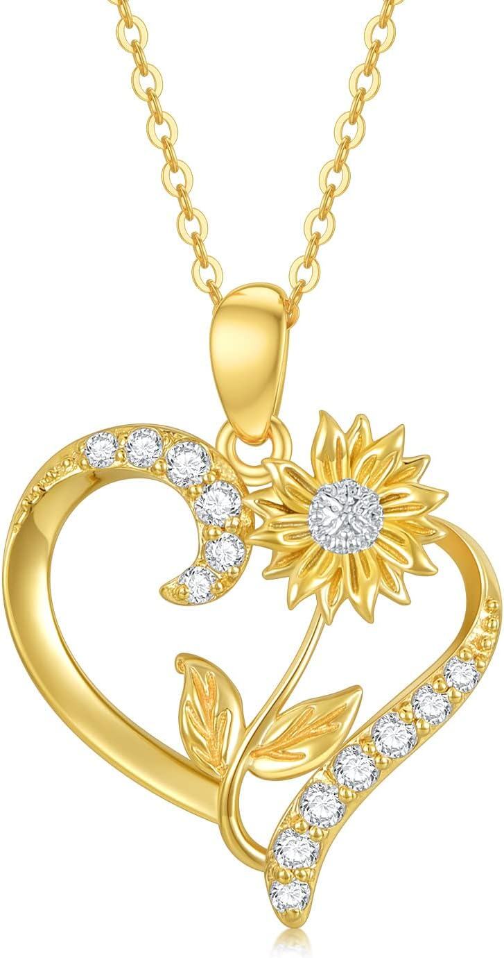 14K Yellow Gold Moissanite Orchid Lotus Birth Flower Necklace 16 18 -06-Jun-Sunflower
