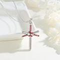 wholesale 925 Sterling Silver Baseball Cross Pendant Necklace With Red Detailing-0-1
