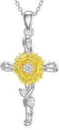 wholesale TOUPOP Sunflower Cross Necklace For Women 925 Sterling Silver You Are My Sunshine Dainty Sunflower Pendant Necklace Birthday Jewelry Gifts For Women -0-0