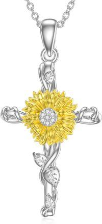 wholesale TOUPOP Sunflower Cross Necklace For Women 925 Sterling Silver You Are My Sunshine Dainty Sunflower Pendant Necklace Birthday Jewelry Gifts For Women -undefined