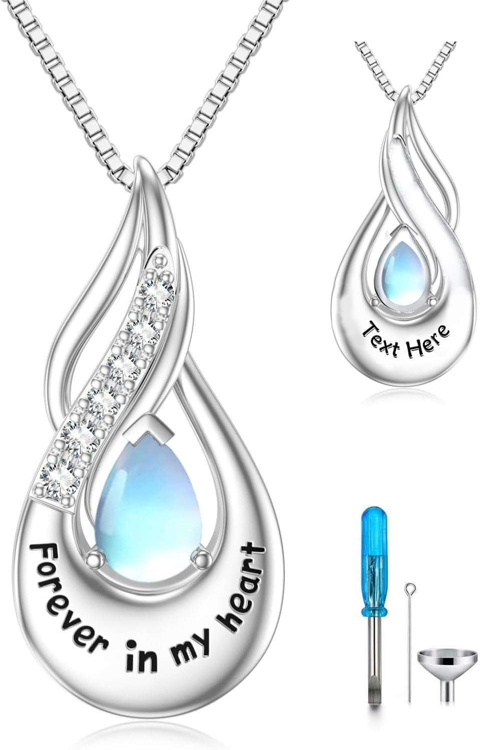 Sterling Silver Moonstone Opal Turquoise Larimar Black Onyx Cremation Jewelry for Ashes-A Moonstone Non-custom-A Moonstone-A Moonstone Custom-Custom-A Moonstone-Non-custom
