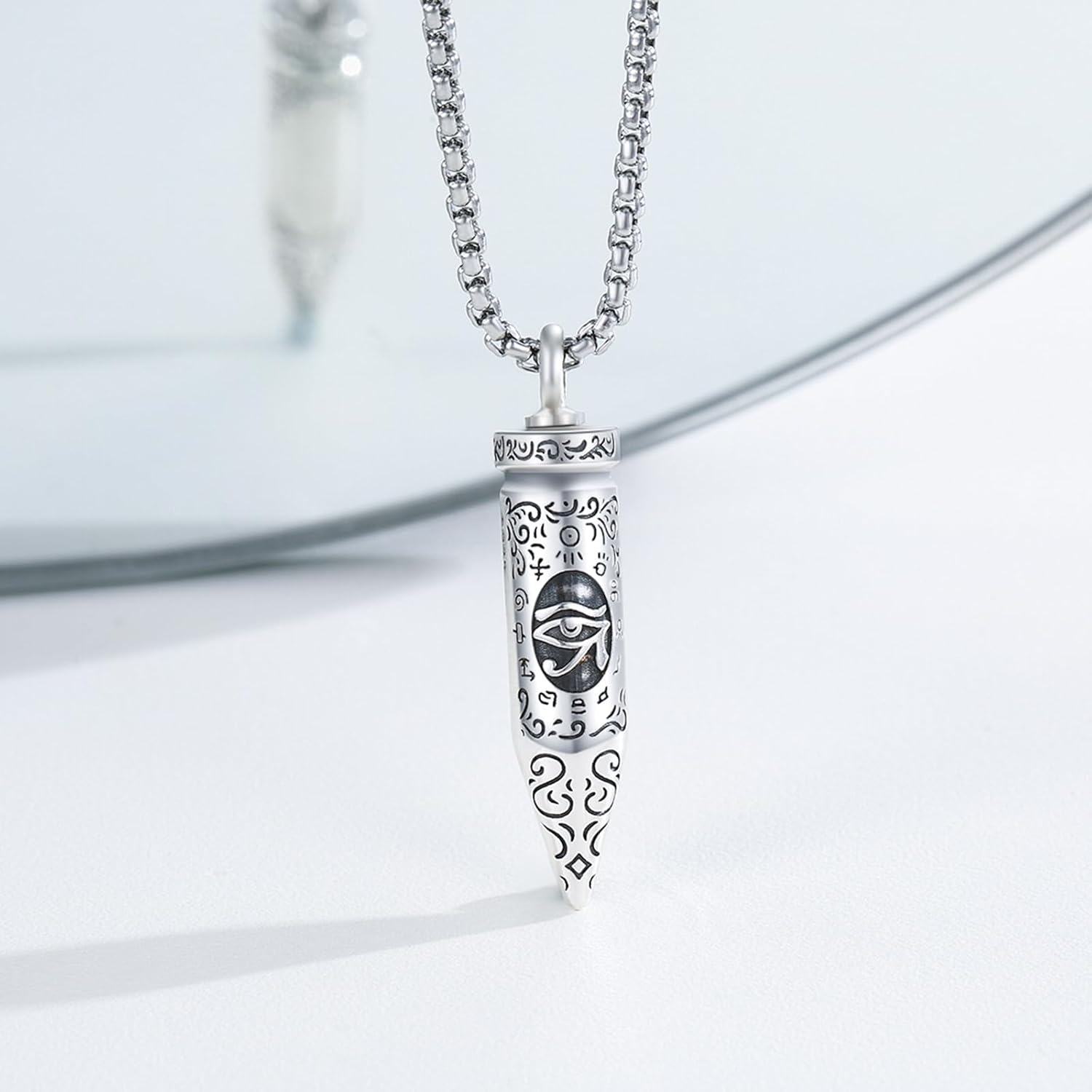 925 Sterling Silver Egyptian Eye of Horus Cylinder Urn Necklace with Funnel and Chain-0-1