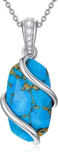 wholesale Sterling Silver Gemstone Dainty Pendant Necklace for Women Mom Gift-A-Turquoise-December