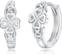 wholesale 925 Sterling Silver Shamrock Clover Celtic Knot Heart Huggies Ear Cuffs Lucky Charm  for Her-Clover Celtic Knot Earrings