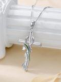 wholesale 925 Sterling Silver Green Enamel Lily of the Valley Cross Pendant Necklaces for Women Christian Gifts-0-3