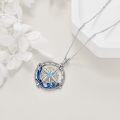 wholesale 925 Sterling Silver Compass Wave Blue Crystal Pendant Necklace for Women Girls-0-4