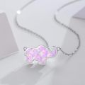 wholesale 925 Sterling Silver Pink Fire Opal Elephant Pendant Necklace Luck Charm s for Women-0-2