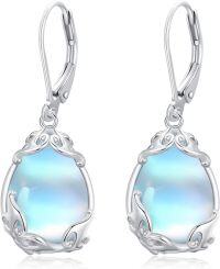 wholesale 925 Sterling Silver Rainbow Moonstone Teardrop Dangle Earring with Filigree Leverback Closure (Hypoallergenic)-moonstone-A