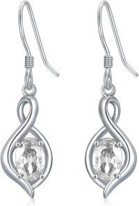wholesale 925 Sterling Silver Oval Gemstone Dangle Drop Earrings for Women-White