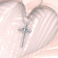 wholesale 925 Sterling Silver Heart-Shaped Cubic Zirconia Cross Pendant Necklace for Women-0-3